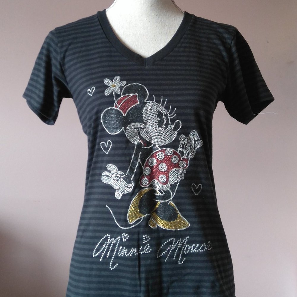 Disney Couture Striped Minnie Gem Tee M NWOT